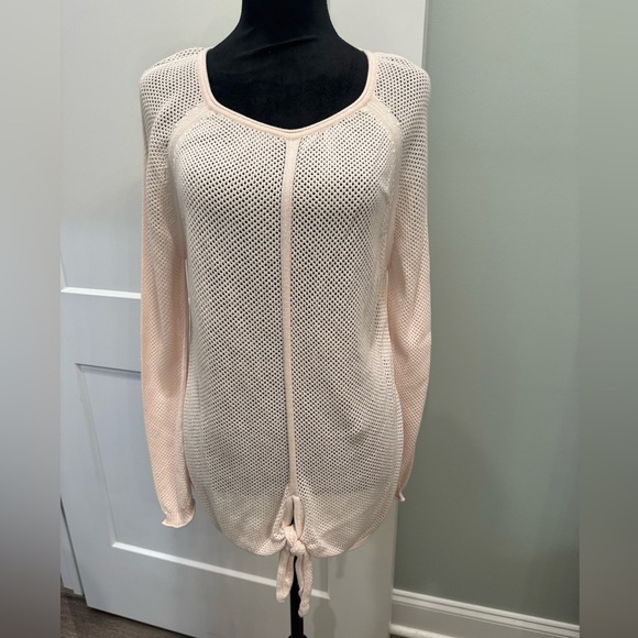 DEMOCRACY Pink Mesh Shirt Top Long Sleeve Tie Waist swim coverup - Picture 1 of 7